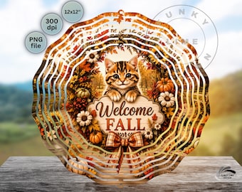 Welcome Fall Kitten Windspinner PNG, Garden Wind Spinner Sublimation (Digital Download)