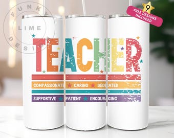 Teacher 20 oz Skinny Tumbler, Teacher Tumbler Sublimation Design, Teacher Appreciation, Teacher Wrap, Teacher Life PNG Instant Download