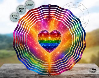 Rainbow Heart LGBTQ Wind Spinner Design, Pride WindSpinner Garden Decor, Garden Wind Spinner Sublimation (Digital Download)