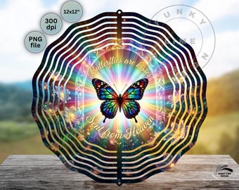 Butterfly Memorial Wind Spinner PNG, Kisses From Heaven Sublimation Design, Sympathy Garden Decor Download