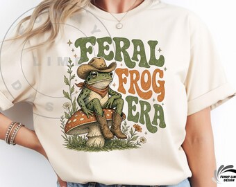 Feral Frog Era Png, Funny Frog Design, Western Cowboy Humor, Western Frog Graphic, Wild West PNG