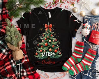 Coquette Floral Merry Christmas Png, Preppy Christmas Bow Png, Checkered Red Plaid Png, Christmas Tree , Faux Glitter, Coquette Bow Png