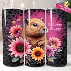 Cute Capybara Tumbler Wrap, Be Happy 20 Oz Sublimation Tumbler Png, Don&#39;t Worry Be Cappy Positivity Tumbler Wrap Digital Design