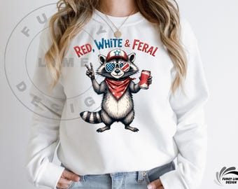 Funny 4th of July Raccoon PNG: Red, White, and Feral (Digital Download)