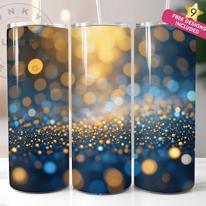 Blue and Gold Sparkle 20 oz Skinny Tumbler Sublimation Design, PNG Blue and Gold Sublimation Tumbler Wrap Digital Download Glitter PNG