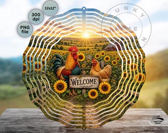 Chicken Welcome Wind Spinner PNG, Farmhouse Rooster Sublimation Design, Country Garden Decor Download
