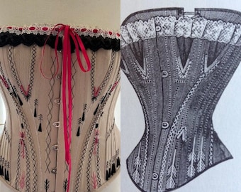 Regalo gratis - 40''Bust Victorian Corset Pattern 1890's Bordado / Corset Pattern Pdf / Corsé personalizado / Corsé victoriano /