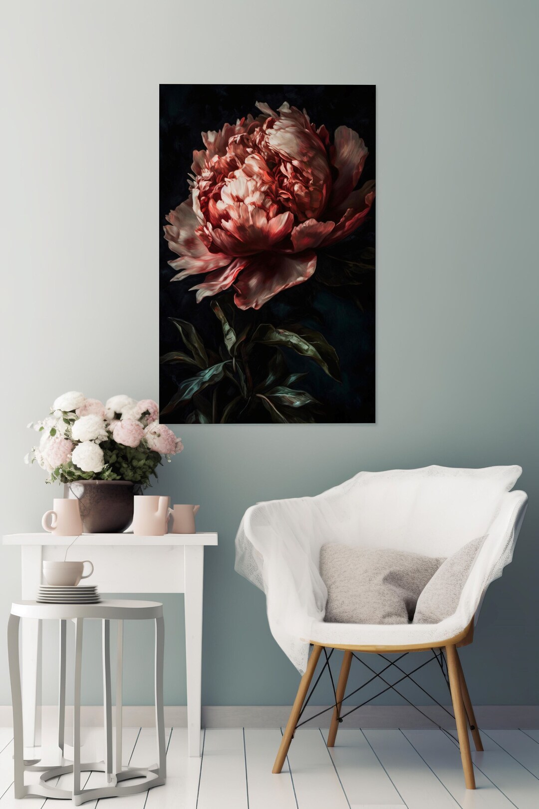 Flower Painting Instant Download Moody Peony Wall Art Dark Academia ...
