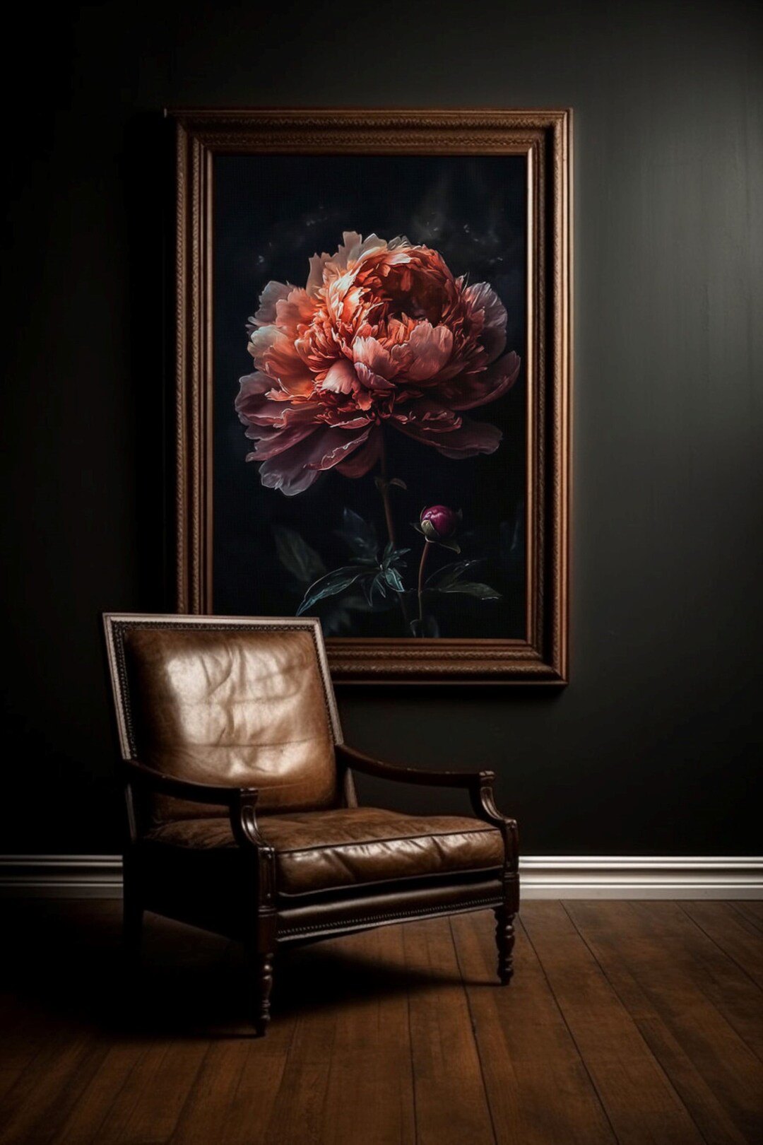 Dark Flower Painting Instant Download Moody Floral Wall Art Dark