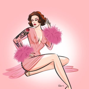 Pinup illustration for pinup lovers - Call me Pink - Pinup in pink transparent lingerie - house warming - home decor wall art - gift idea