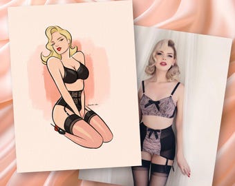 Custom Pin Up Portrait Illustration: Retro Style Art (Digital File)