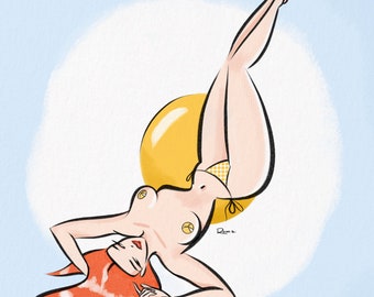 Ilustración retro de pin-up: Sunny Side Up, lámina de arte mural