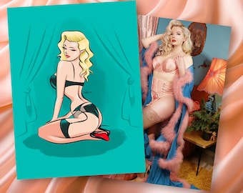 Custom Pin Up Portrait Illustration: Retro Handmade Art