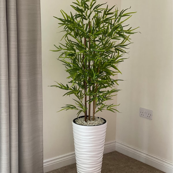 Artificial realistic Bamboo tree with natural trunks in the white plastic pot 160 cm