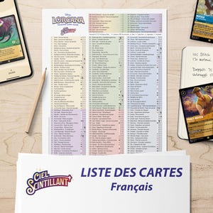 Lista de verificación de tarjetas de descarga digital Lista de verificación de carpeta de la quinta serie en francés de Lorcana Shimmering Skies Descripción general