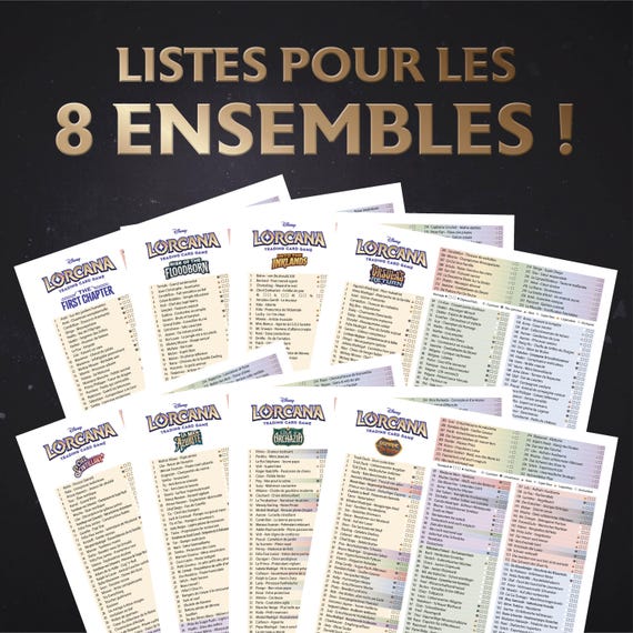 Digital Download Card List Checklist Lorcana French Set 1-8 Set Binder  Overview - 8 files in the package
