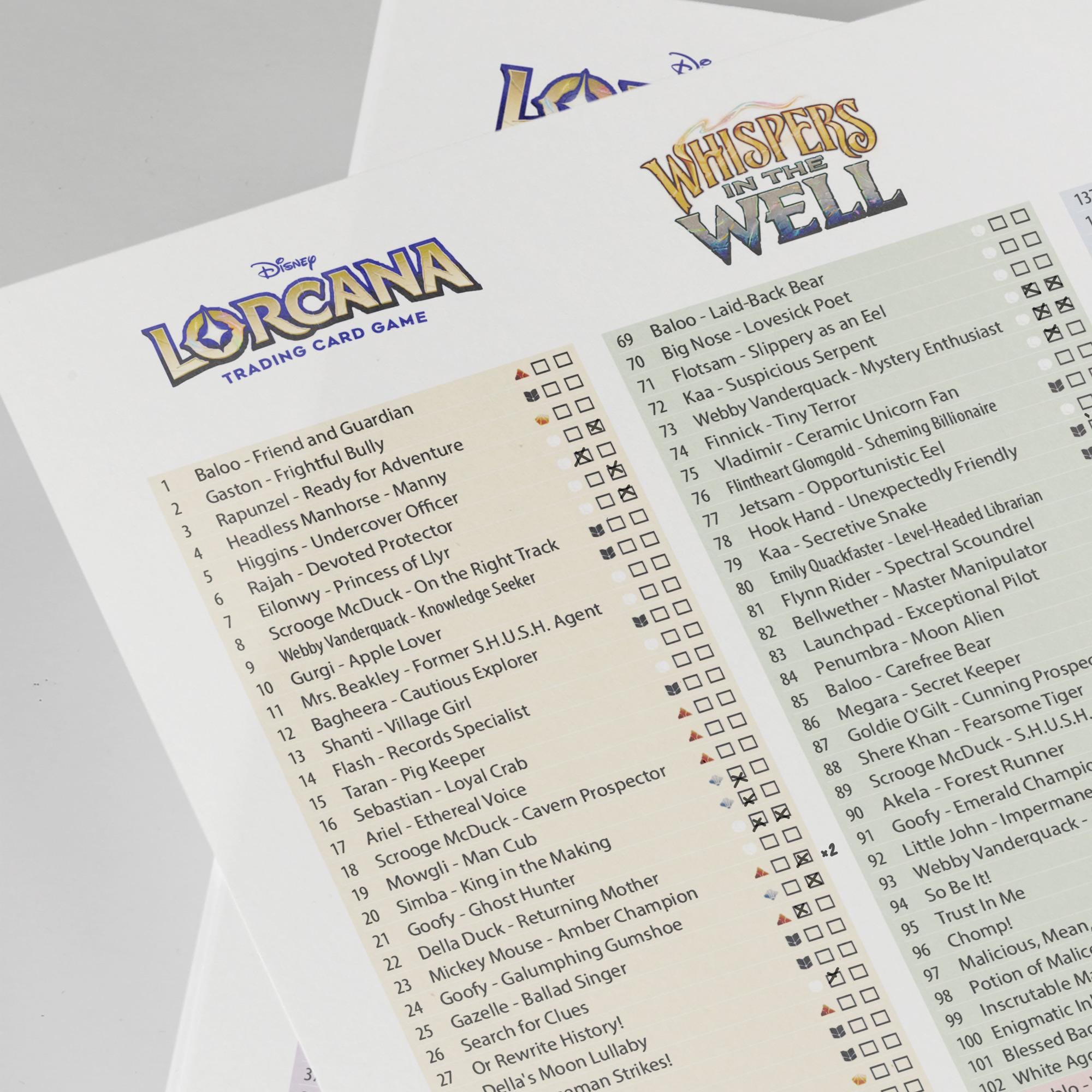 Digital Download Card List Checklist Lorcana "whispers in the Well" -  English 10th Set Collection Binder Overview - Etsy