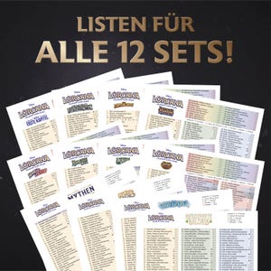 Digital Download Kartenliste Checkliste Lorcana Deutsch Set 1-12 Set Sammelordner Übersicht - 12 PDF Dateien im Paket