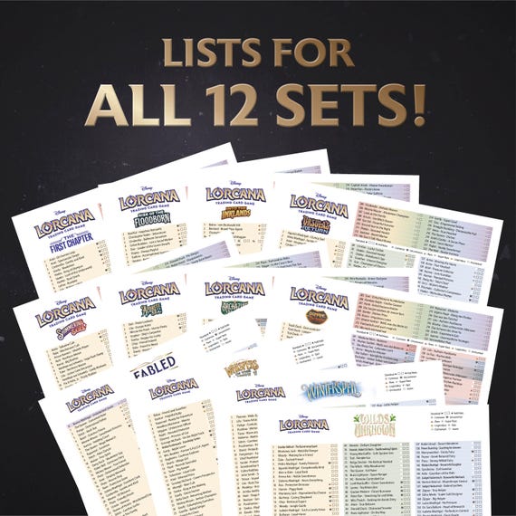 Digital Download Card List Checklist Lorcana English Set 1-12 Set Binder  Overview - 12 PDF Files in the Package - Etsy