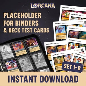 Lorcana Placeholder Cards & Deck Test Cards om zelf af te drukken - Set 1 tot 8 - DIN A4 - 4 bestanden per set met elk 25 pagina's - BUNDEL