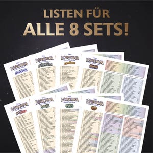 Digital Download Kartenliste Checkliste Lorcana Deutsch Set 1-8 Set Sammelordner Übersicht - 8 Dateien im Paket