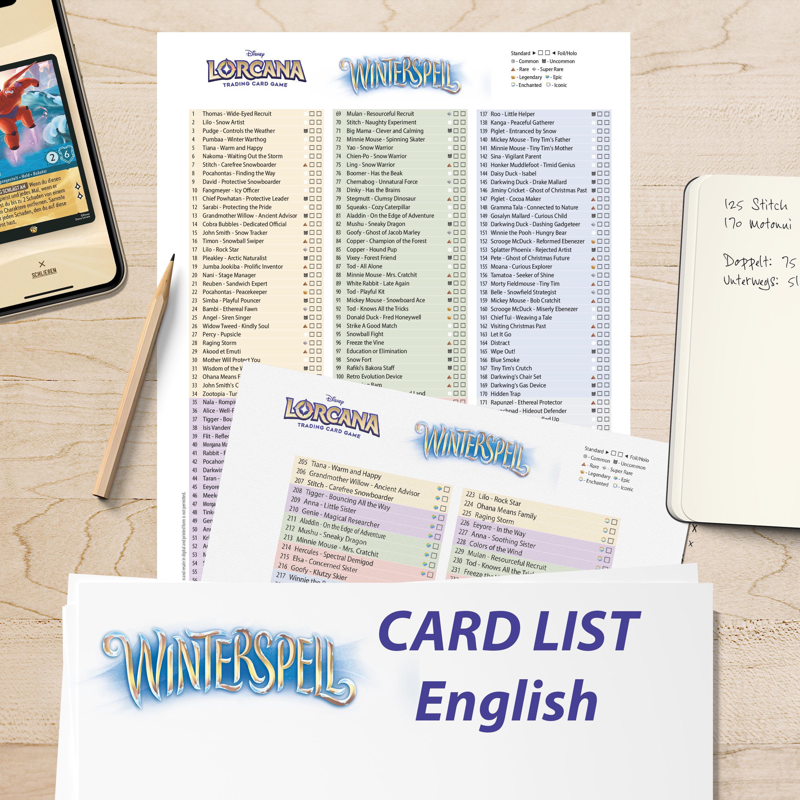 lorcana card list printable Checklist Lorcana Checklist - Etsy