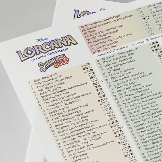 Digital Download Card List Checklist Lorcana Shimmering Skies English 5th  Set Binder Overview - Etsy