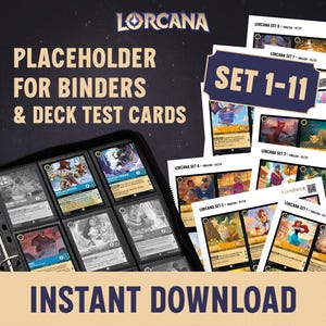 Lorcana plaatshouderkaarten en testkaarten voor zelfprinten - Set 1 t/m 11 - DIN A4 - Elke set bevat 4 bestanden met elk 27 pagina's - BUNDEL