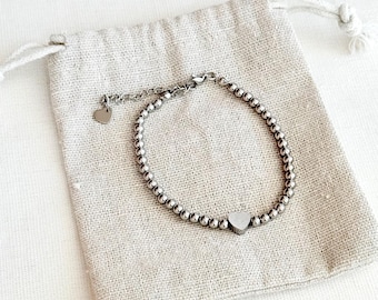 14K vergulde kralenarmband voor dames - verkleurt niet, waterdicht, 4 mm - handgemaakt - armband met zilveren balletjes - minimalistische armband