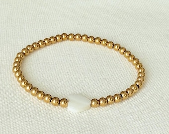 Gouden kralenarmband 3-4 mm | 14k vergulde kralenarmband | Gouden kralenarmband | Gouden ballenarmband | Gouden kralenarmband met hartje