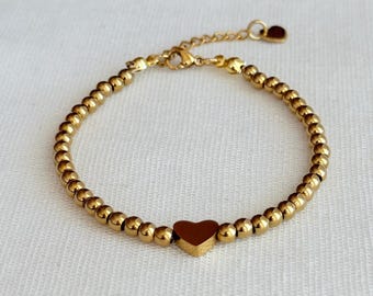 Armband met gouden balletjes van 4 mm | Vergulde armband van 14 karaats goud | Waterdicht | Minimalistische armband | Gouden armband met hartje | Gouden sieraden | Roestvrij staal
