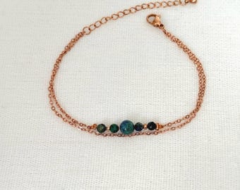 Armband van natuurlijke azuriet: gouden, roestvrijstalen en roze gouden schakelarmband, edelsteensieraad