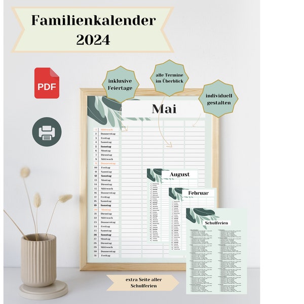 Familienkalender 2024 zum Ausdrucken