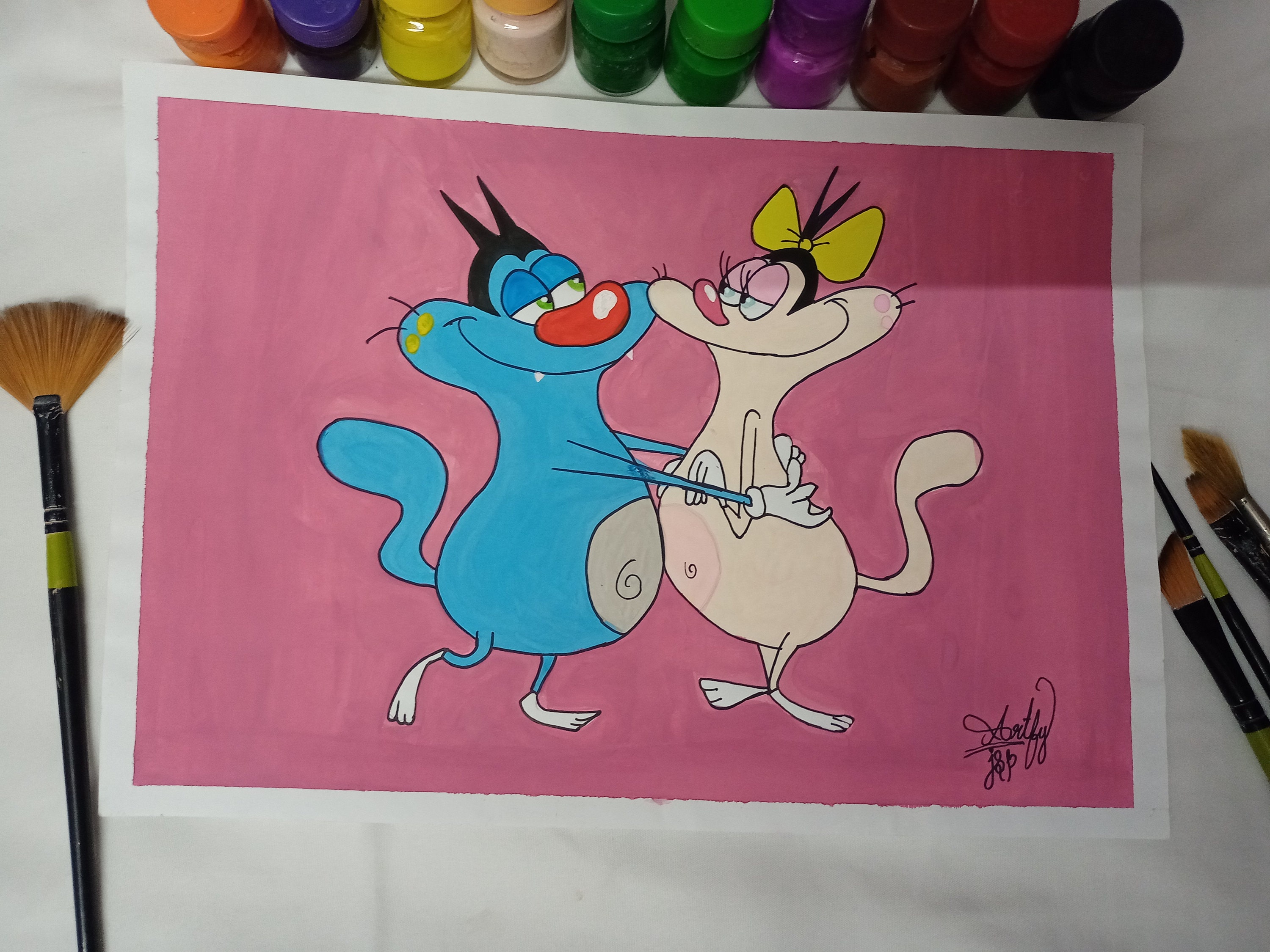 Buy Oggy Papper Creations Acrlic Colour Drawing/home Decor/56/hand Made  Orignal Painting Oggy Cartoon Drawing Online in India - Etsy