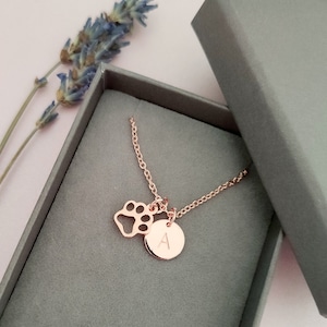 Paw charm necklace, Personalised initial necklace, pet lover gift, dog mom necklace, paw print jewelry, pet memorial jewelry, paw charm gift