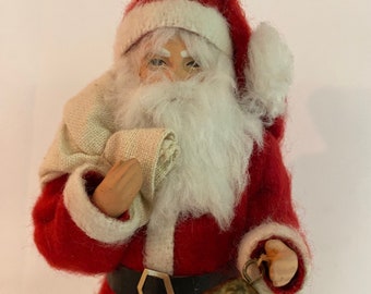 Vintage felt and clay Santa claus figure - Made in Poland