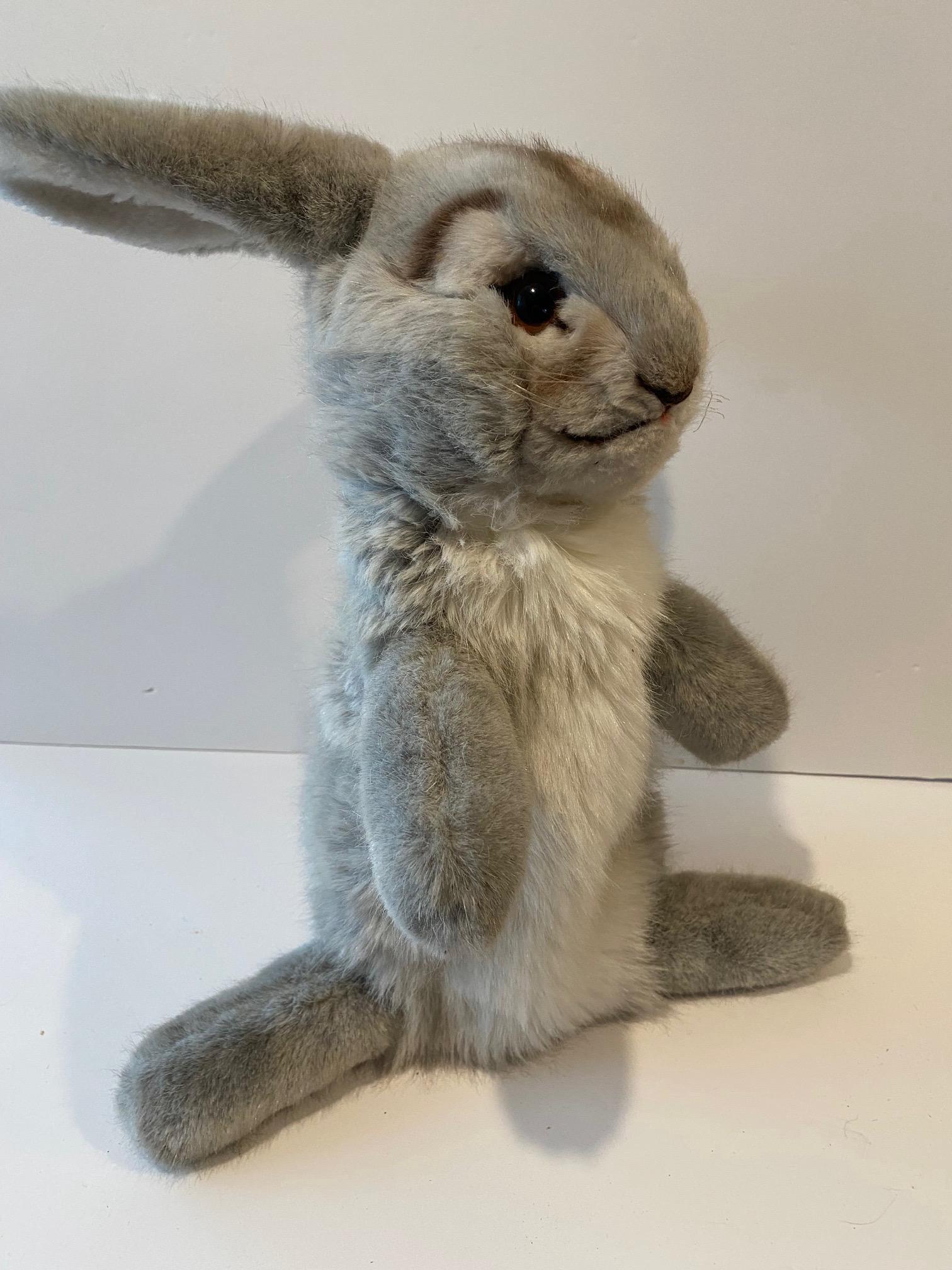 Steiff Grey / Gray Jolly Hase Rabbit Plush Handpuppet With Button