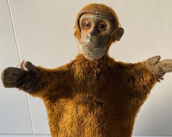 Vintage Schuco Toy Mohair Monkey 1960's Jointed Plastic Face 28 Cm