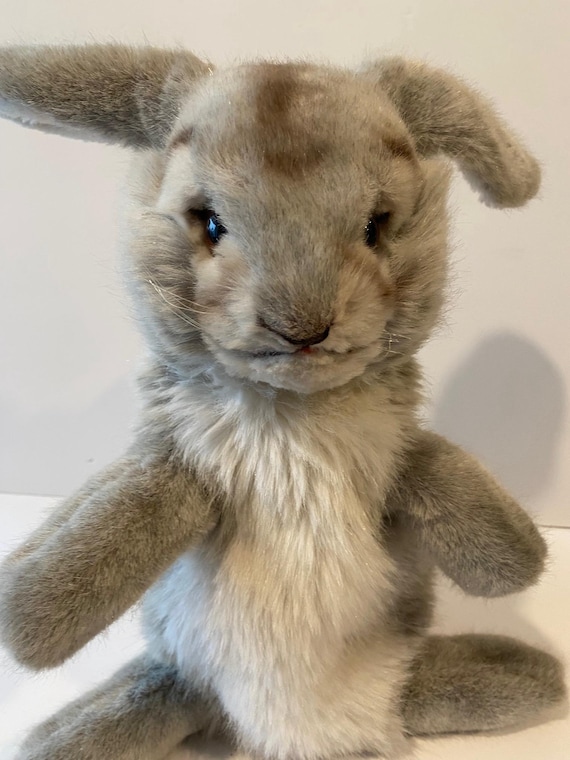 Steiff Grey / Gray Jolly Hase Rabbit Plush Handpuppet With Button