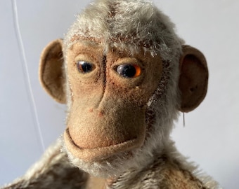 Vintage Schuco Toy Mohair Monkey 1960's Jointed Plastic Face 28 Cm