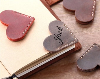 Custom Bookmark,Personalized Premium Leather Heart Bookmark,Leather Heart book mark, Reader gift, gift for him, gift for her, mens gift