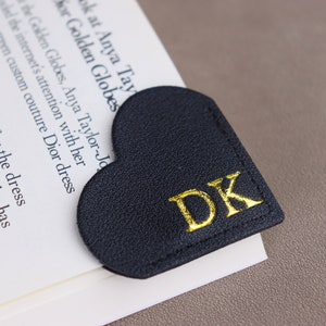 Personalized Gold Stamping Initial Leather Heart Corner Bookmark