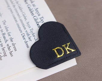 Personalized Gold Stamping Initial Leather Heart Corner Bookmark