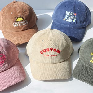 Personalized embroidered text or design corduroy warm soft top duck down hat - Customize personalized embroidered text - Give him/her a gift