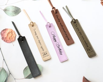 Personalized leather bookmarks, book lovers, Mother's Day, Father's Day reader gifts, anniversaries, favorite quotes, Bible verses