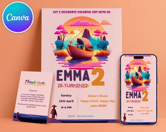 Editable Kids birthday invitation Canva Template | Kids Party Invitation | Electronic Birthday Invite | DIY Digital invitation | Instant