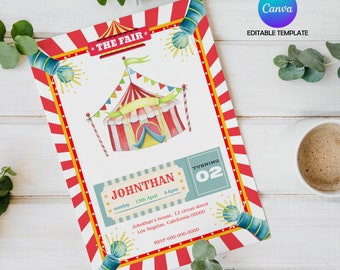 Carnival Ticket Birthday Invitation, Circus Ticket Invitation, Carnival Invitation, Carnival Thank You tag, Canva Editable Template, Digital