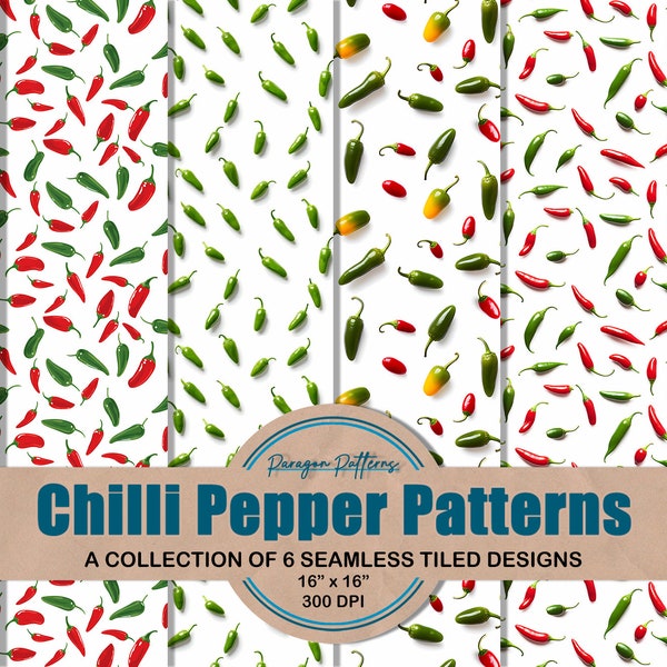 Chilli Pepper Seamless Repeatable Patterns - Spicy Red and Green Chills in Realistic and Vector Styles - High-Quality Digital Download