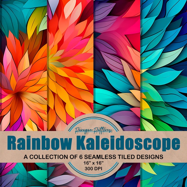 Rainbow Kaleidoscope Seamless Patterns - 6 Hypnotic Designs + 1 FREE - Inspired by Mesmerizing Optical Illusions, Psychedelic Art, Tie-Dye