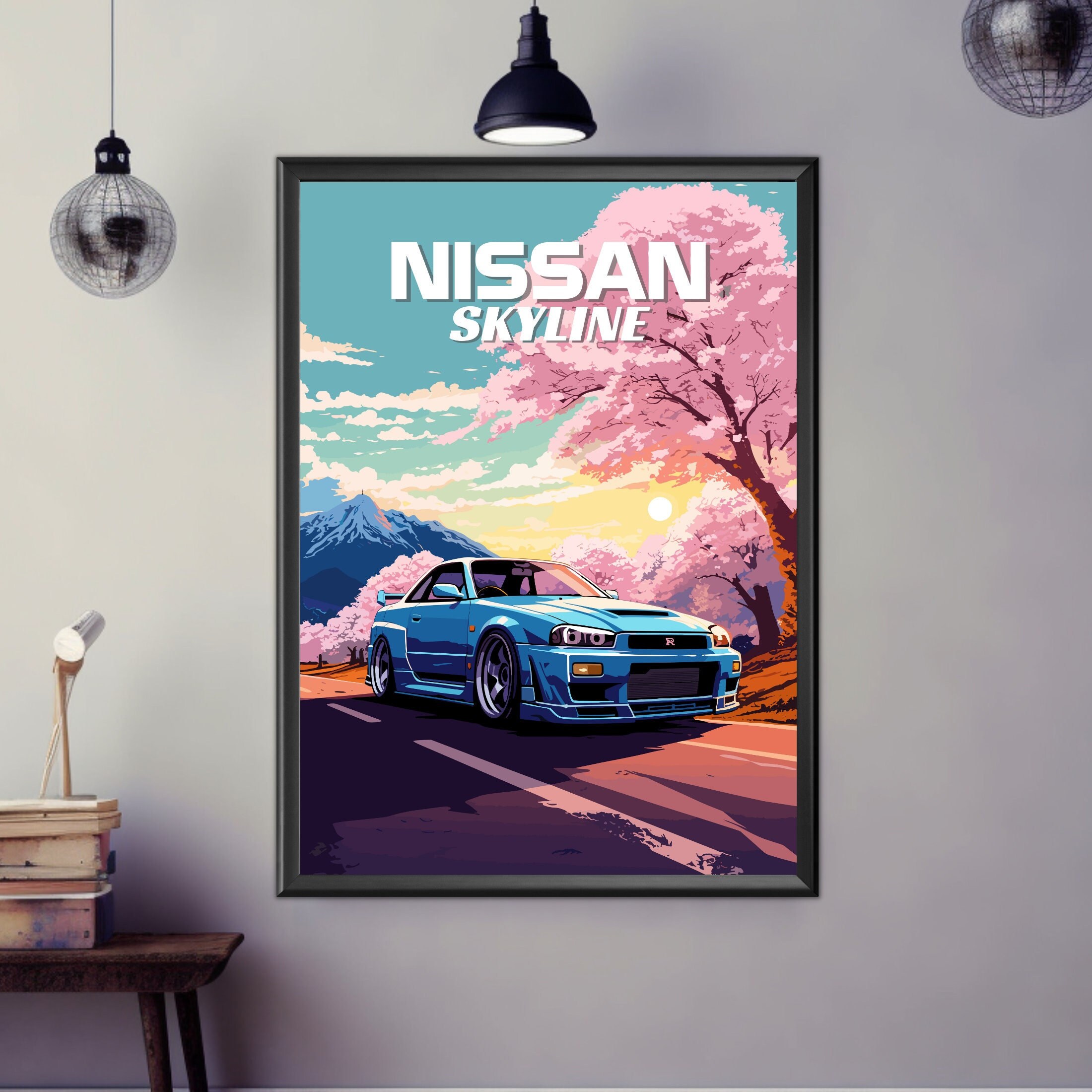 Nissan Skyline R34 Poster, Nissan Skyline R34 Print, 1990s Car Print